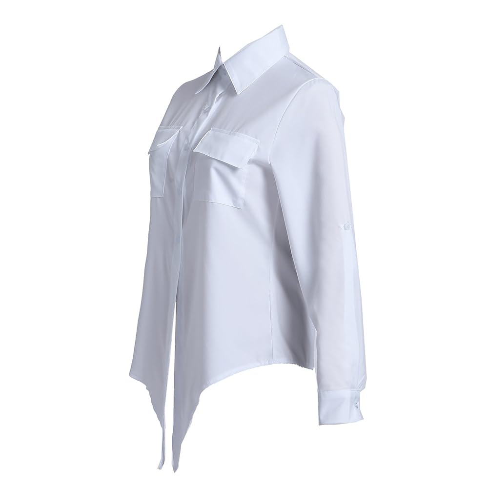 SLY FRONT BUTTON GATHER TIE トップス（white） Long Sleeve Hook And Eye Tie Detail Shirt In White | EGO US